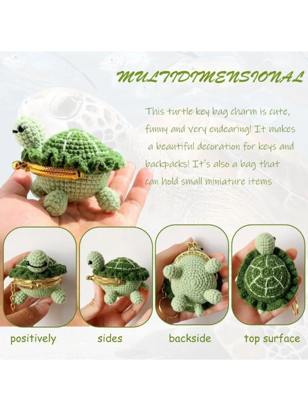 Handmade Crochet Turtle Mini Coin Purse & Keychain - USB Flash Drive Organizer